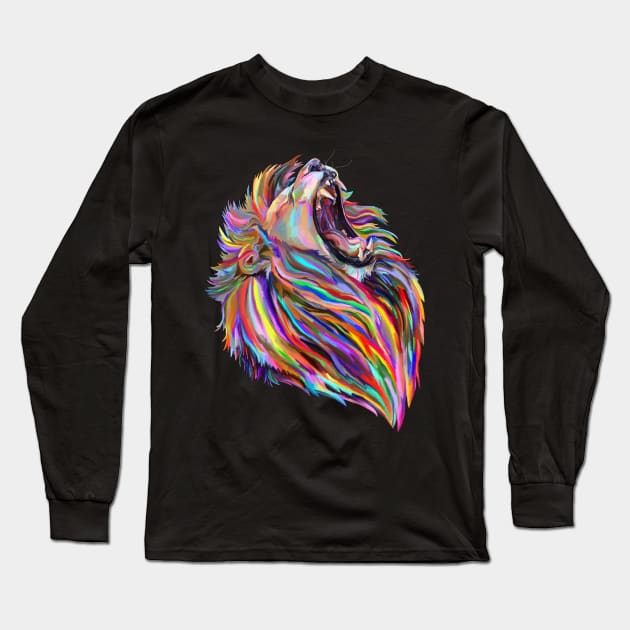 Roaring Regal Rainbow Lion Long Sleeve T-Shirt by Art by Deborah Camp